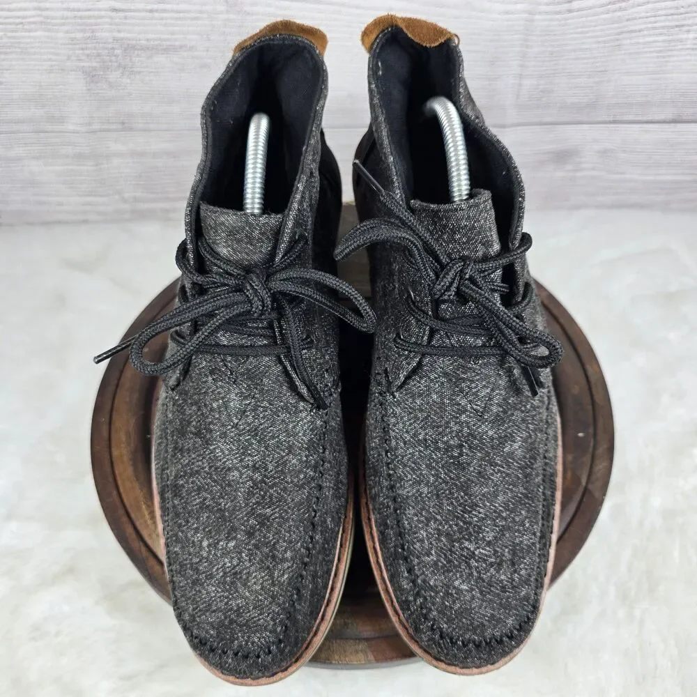 Toms Mens Navi Dark Gray Linen Lace Up Round Toe Chukka Boots Sz 10.5 M
